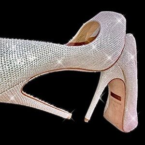 Badgley Mischka PeepToe leather silver sz 5 1/2 M